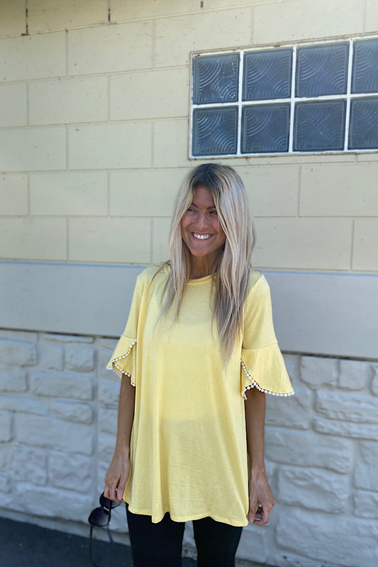 Banana Smoothie Bell Sleeve Pom Pom Top