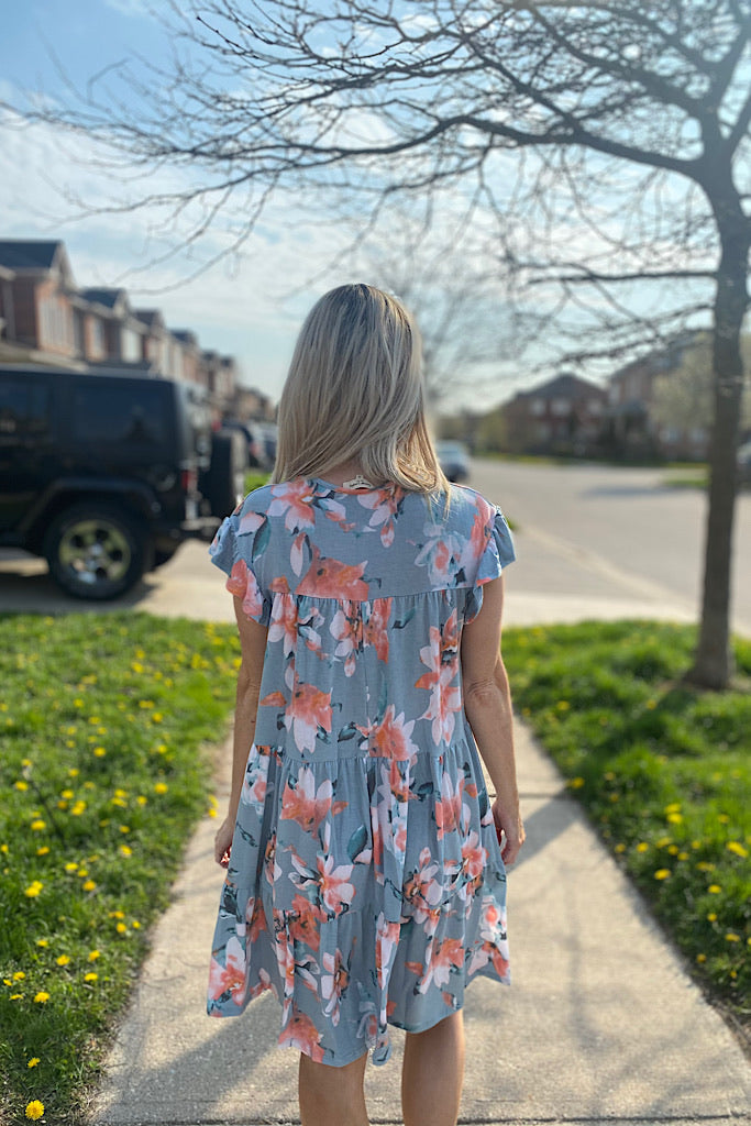 Baby Blue Floral Beauty Tiered Dress