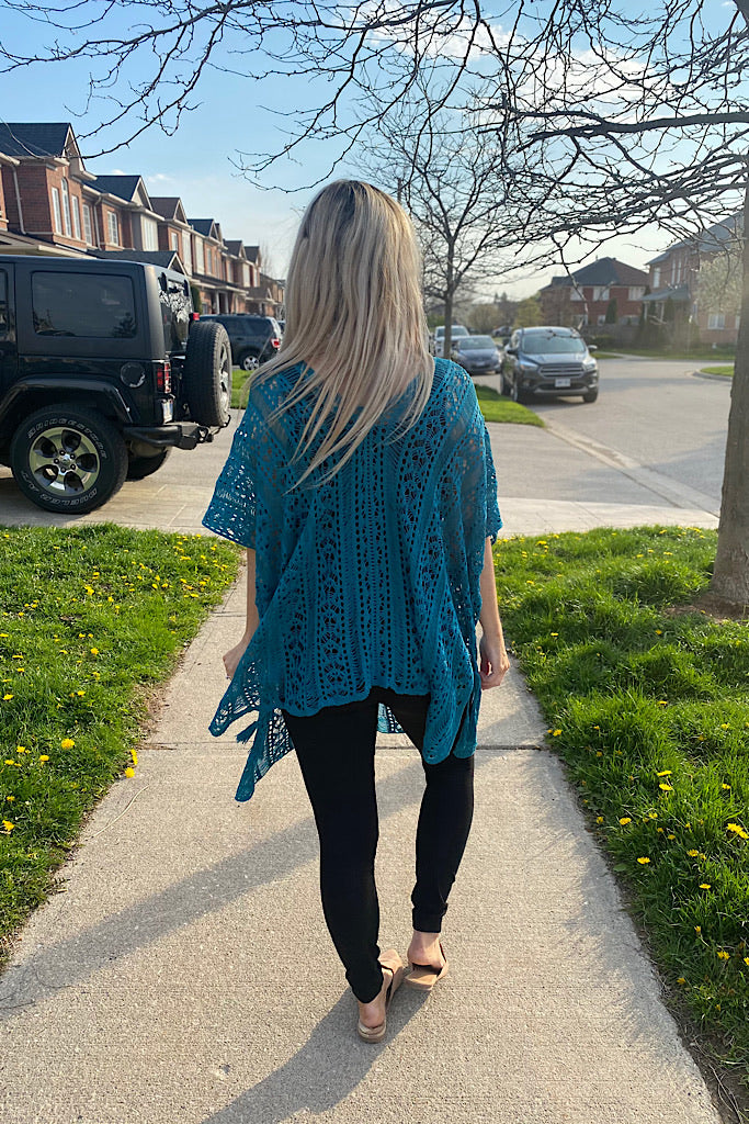 Teal Knitted Boho Style Cover Up