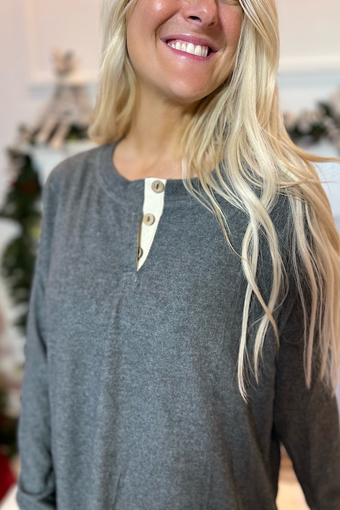 Soft Cozy Weekend In Half Button Top-SALE