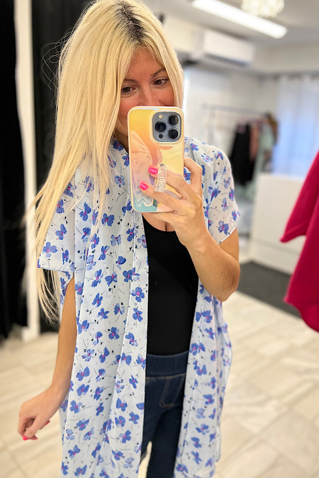 Lace Faves Blue Floral Classy Kimono-SALE