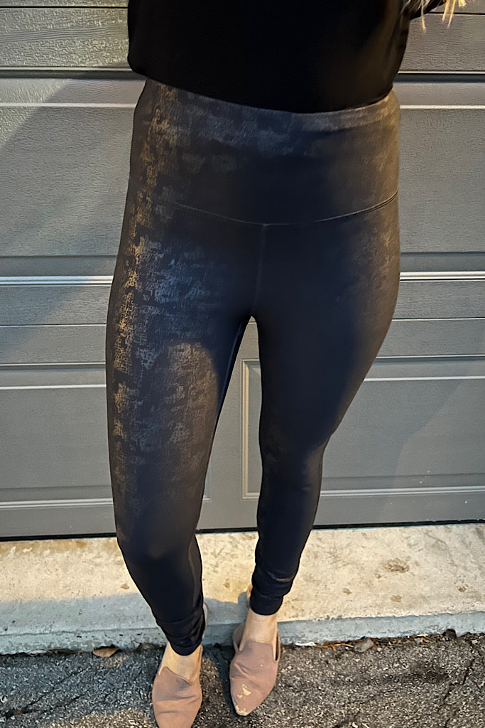 Faux Leather Look Crackle Foil Highwaisted Leggings-SALE