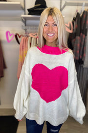 Stunning Mock Neck Heart Bubble Sleeve Sweater