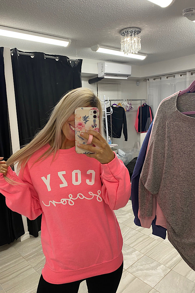 Cozy Season Sweatshirt-Bright Pink
