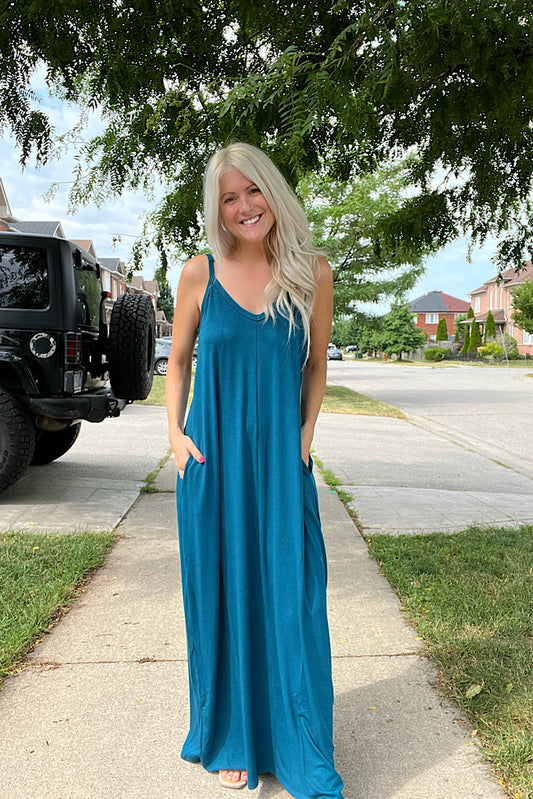 Boat Night Cruise Teal Maxi Dress With Pockets