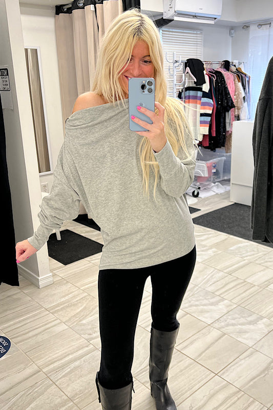 Grey Ribbed Side-Zip Knit Top
