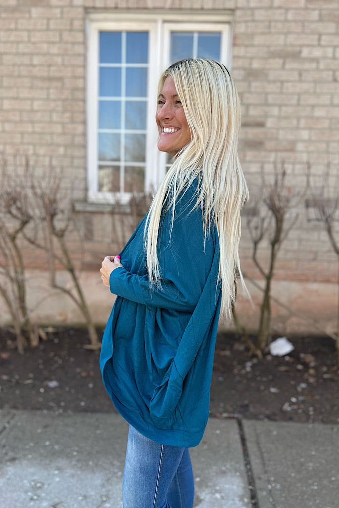 The Sara Teal Cocoon Wrap Cardigan-SALE