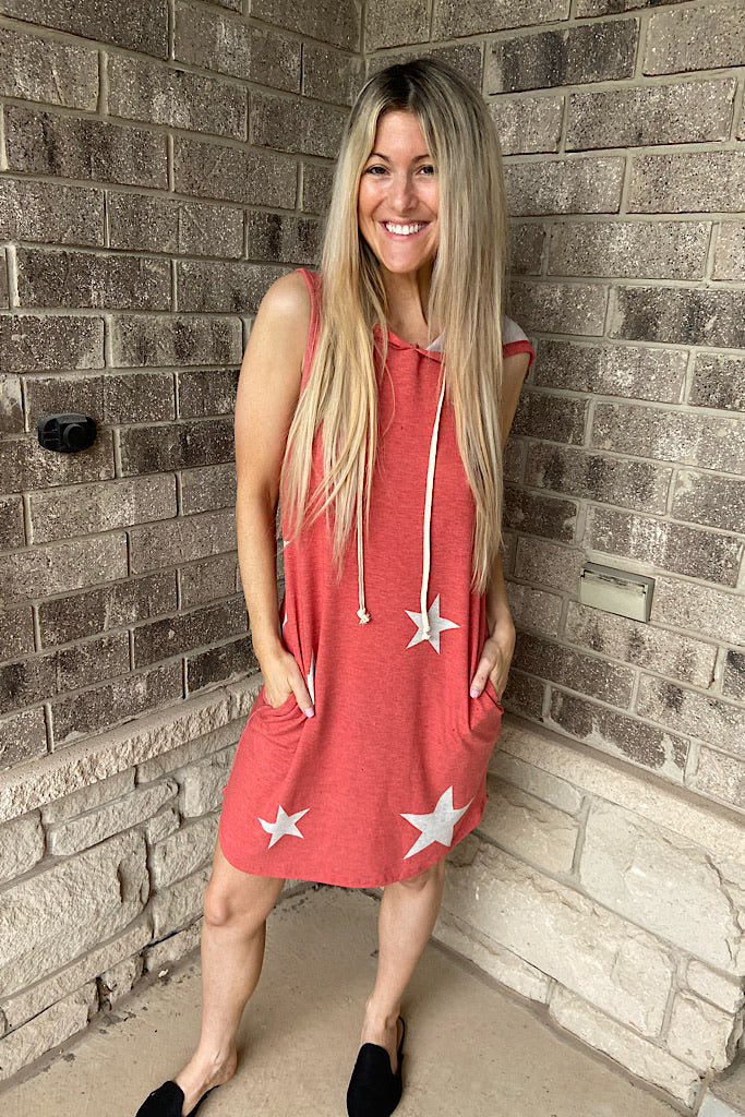 The Stars In My Life Hooded Dress-Vintage Red