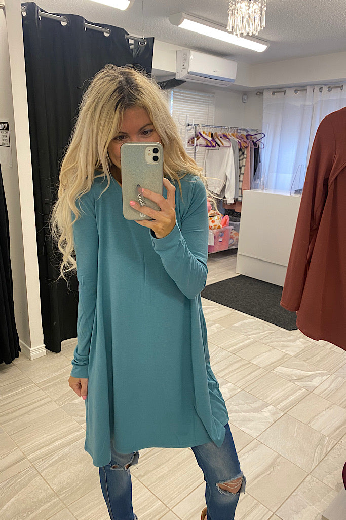 Pretty Teal Swing Pocket Tunic-SALE