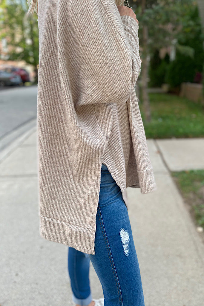 Boho So Good Taupe Boho Waffle Top