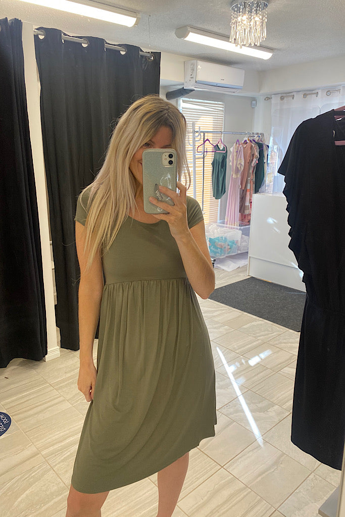 Classic Olive Green Babydoll Dress-SALE