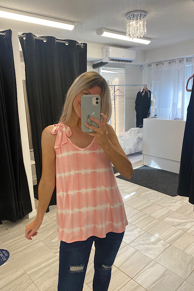 Blush Tie Dye Knot Shoulder Tank Top