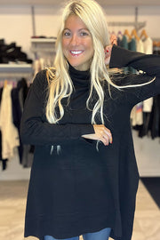 Mia Black Oversized Elite High-Low Turtle Neck Tunic