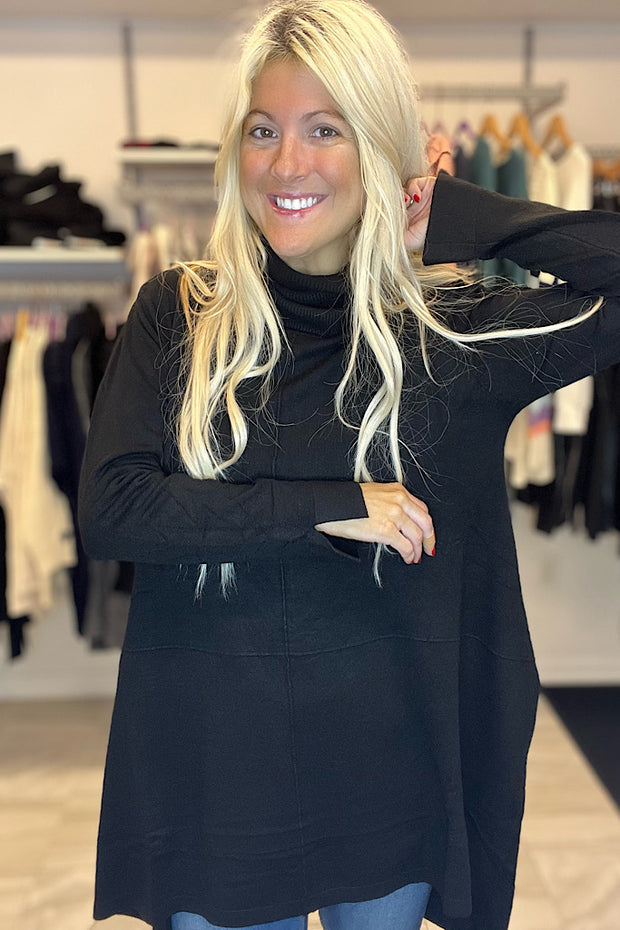 Mia Black Oversized Elite High-Low Turtle Neck Tunic