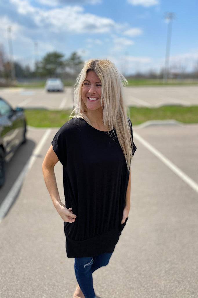 Short Sleeves Overlapping Hem Dress Tunic -Promo