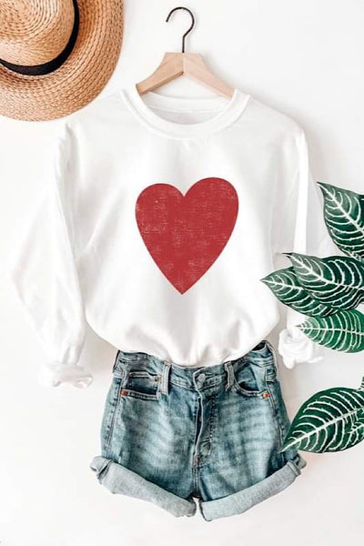 Pre Order Red Heart Graphic Sweatshirt-White