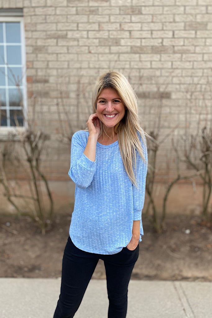 Sky Blue Ribbed Top