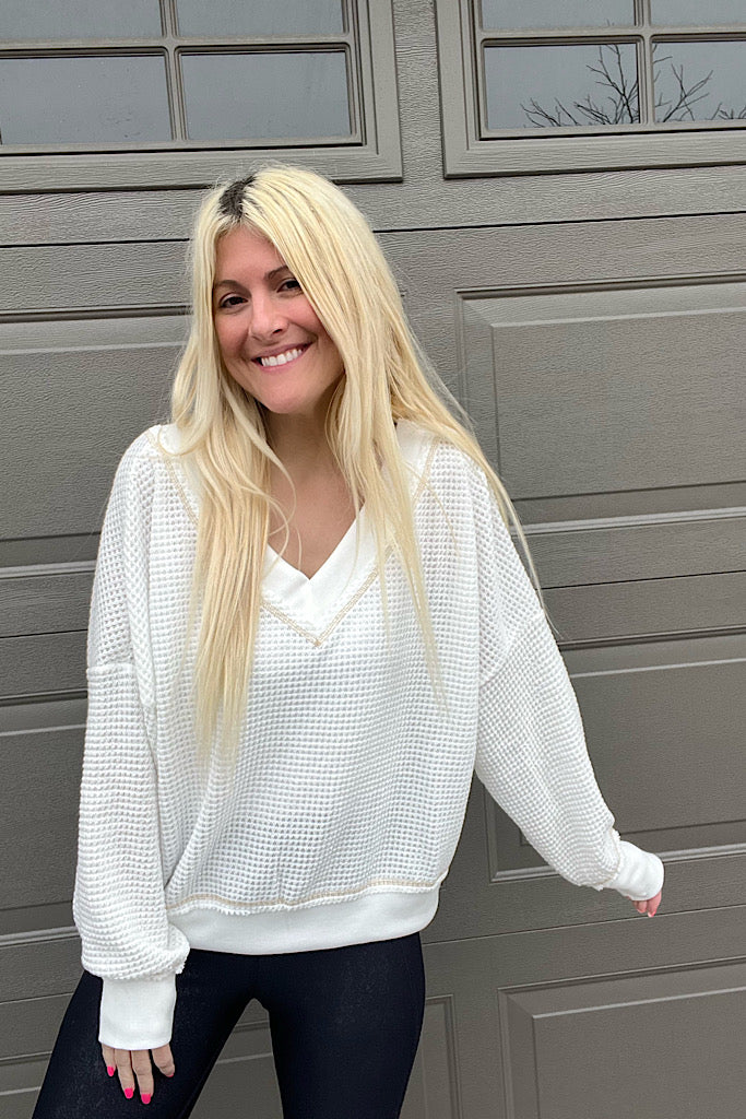 The Heather White Waffle Top