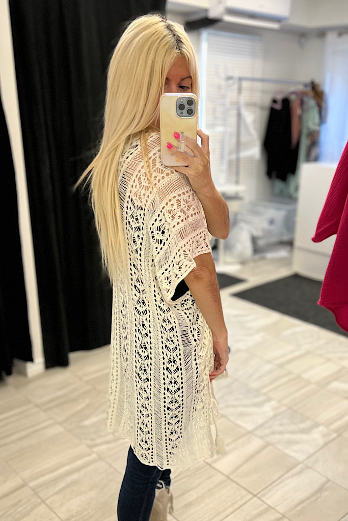 Off White Knitted Boho Cover Up Top