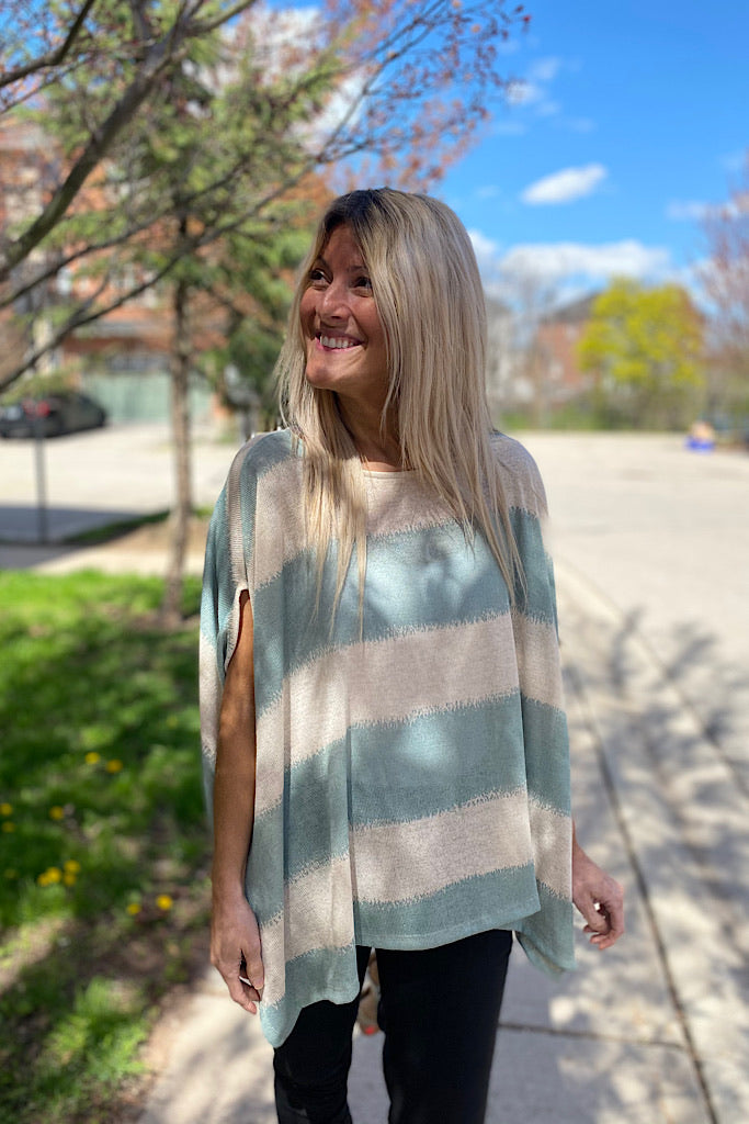 Summer Sage Oversized Knit Poncho Top