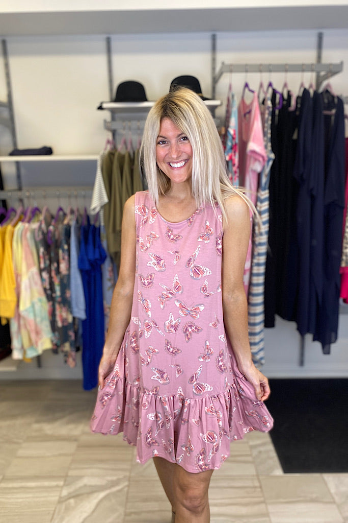 Butterfly Print With Ruffle Hem