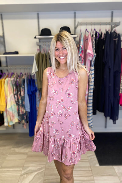 Butterfly Print With Ruffle Hem
