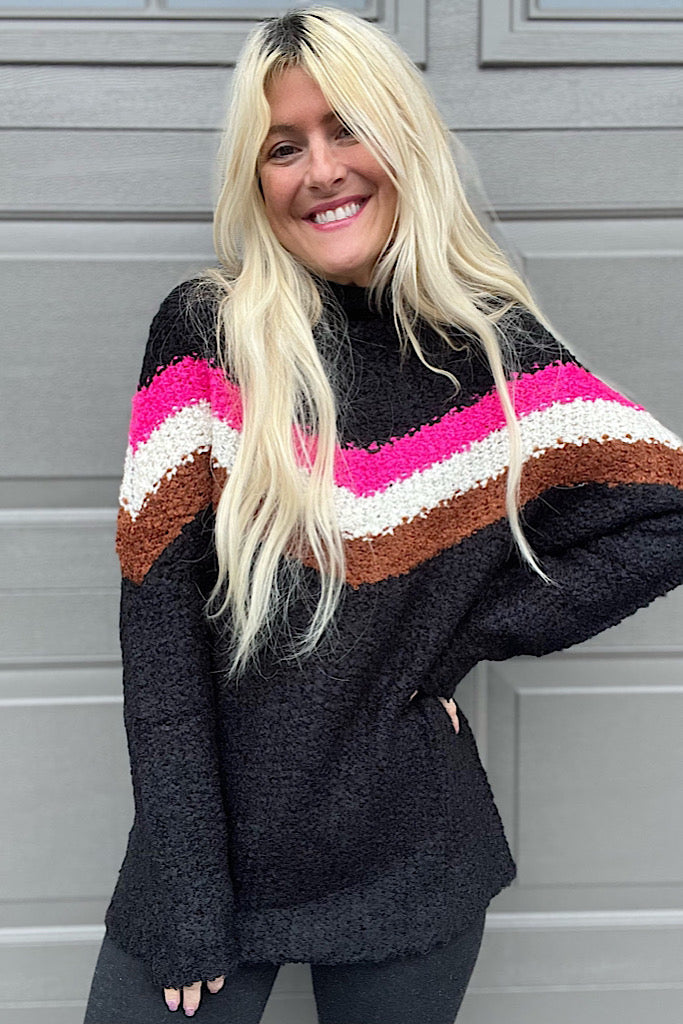 Gorgeous Chevron Mock Neck Sweater-SALE