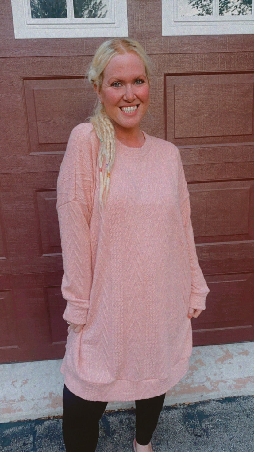 Making Me Blush Pink Cable Knit Shift Dress-SALE