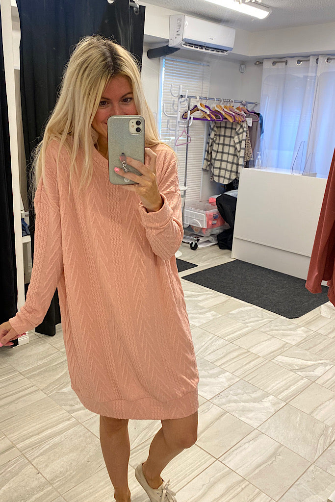 Making Me Blush Pink Cable Knit Shift Dress-SALE