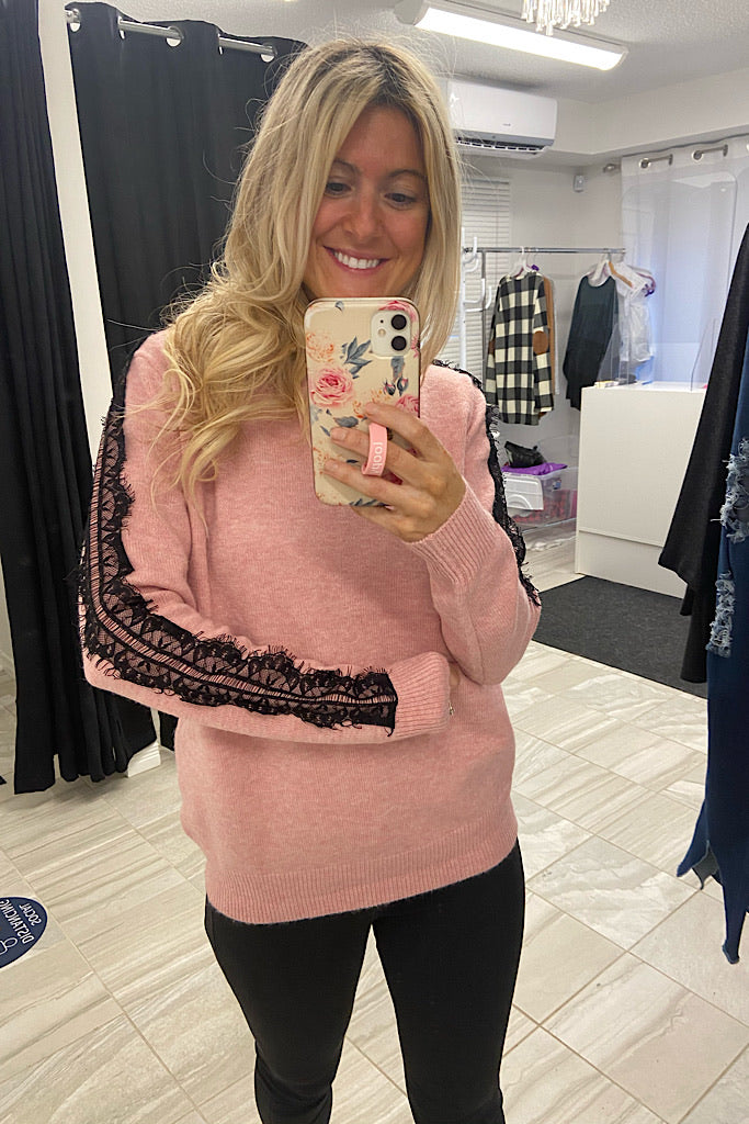 Candy Pink Lace Sweater