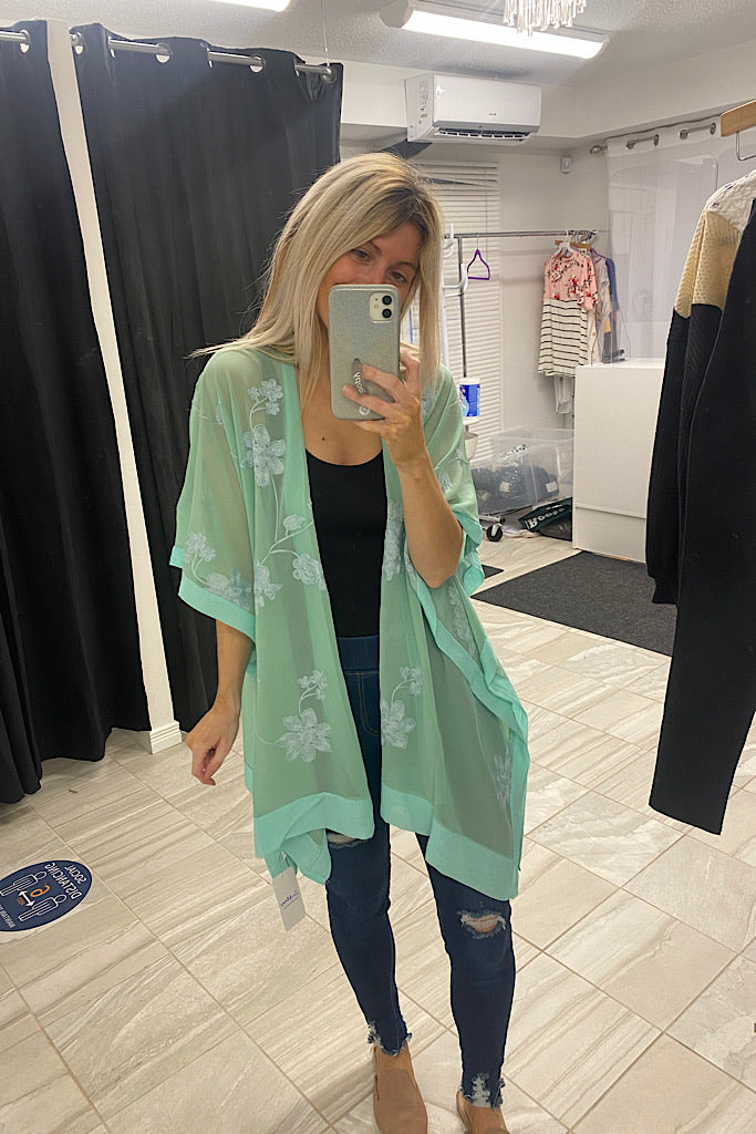 Mint Embroidered Boho Kimono