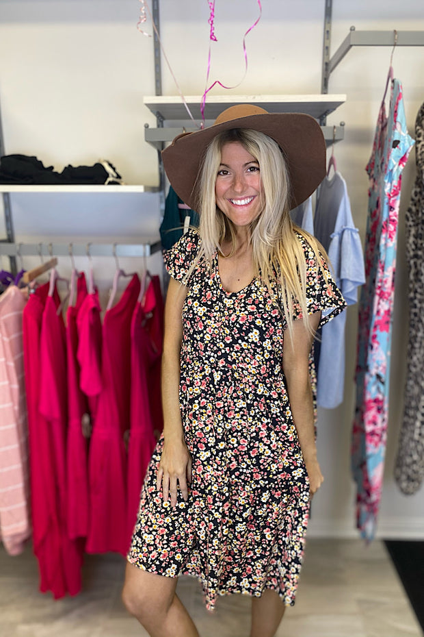 Floral Flutter Sleeve Dress