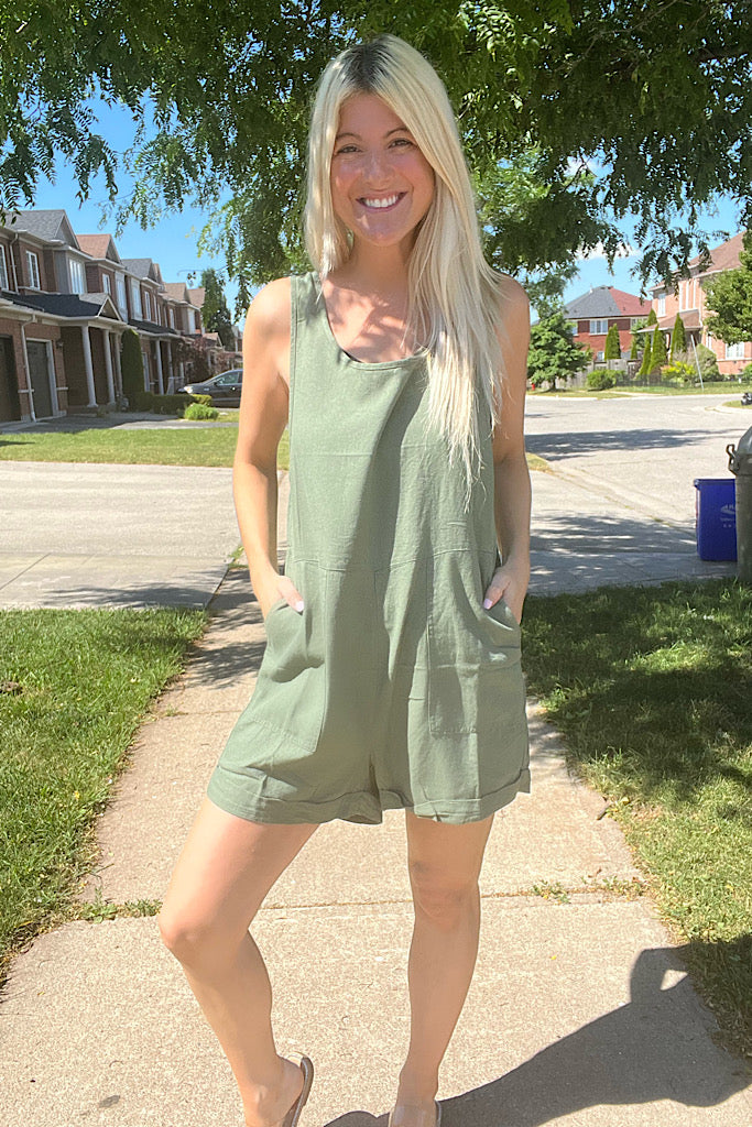 Olivia Linen Romper With Pockets
