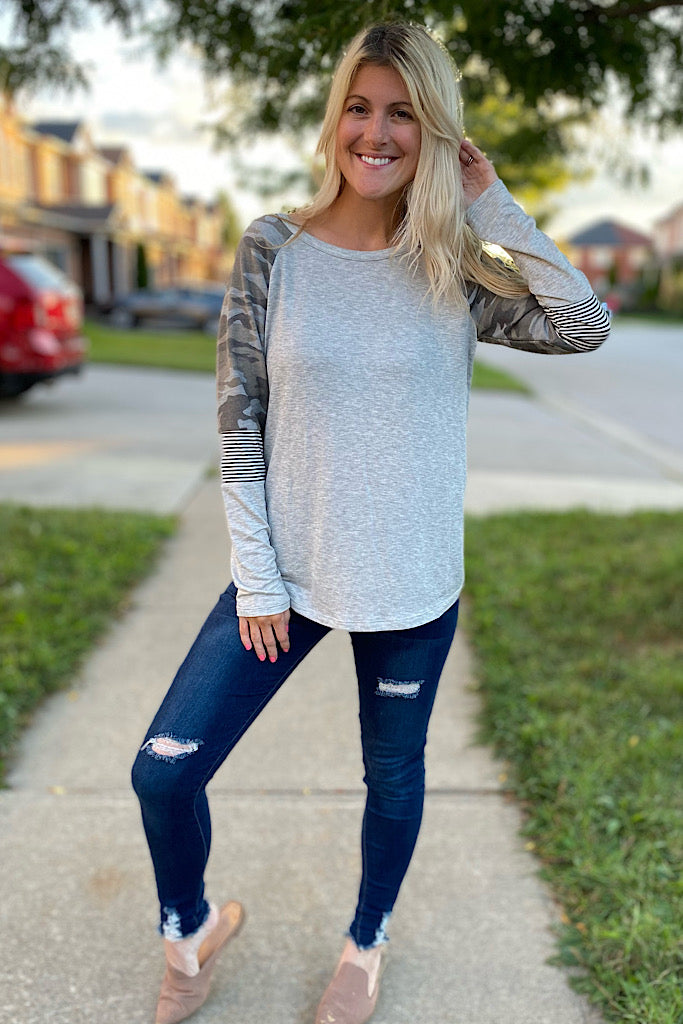 Game Night Camo Raglan Baseball Top