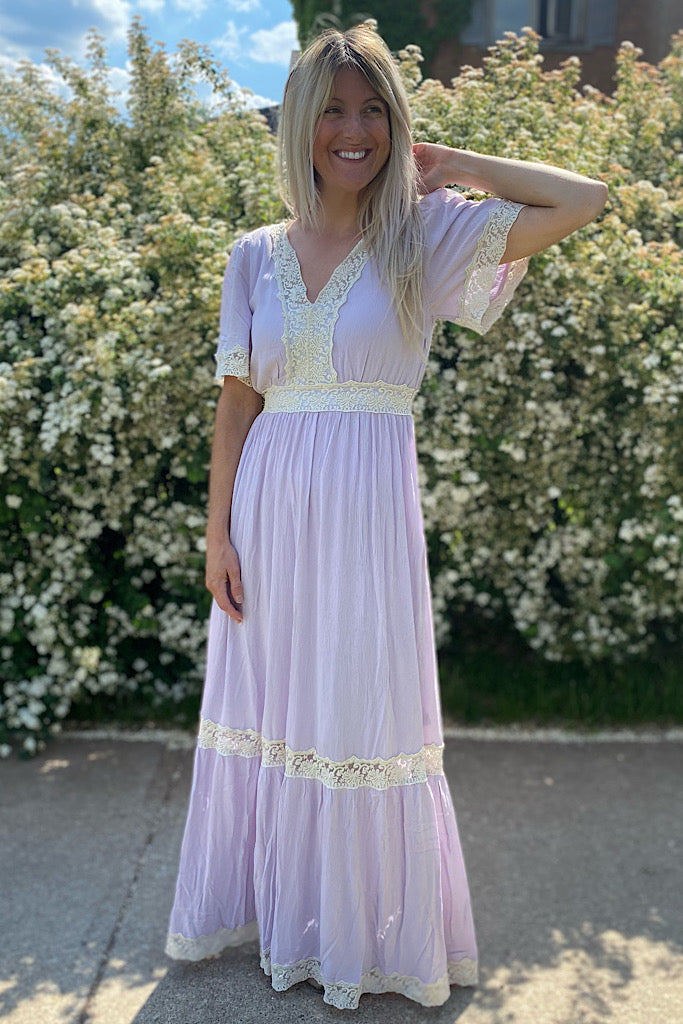 Lavender Lace Detail Maxi Dress-SALE