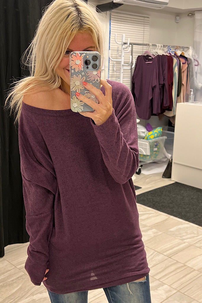 Independent Beauty Dolman Sleeve Soft 2 In 1 Top-Eggplant