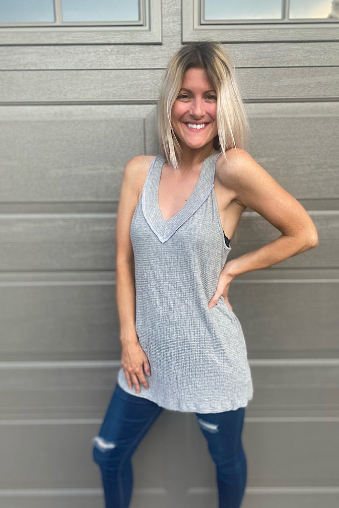 Summer Grey V-Neck Tank-SALE