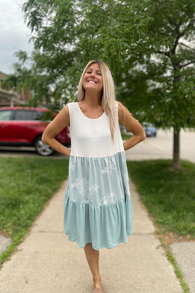 Off White Floral Print Tank Dress
