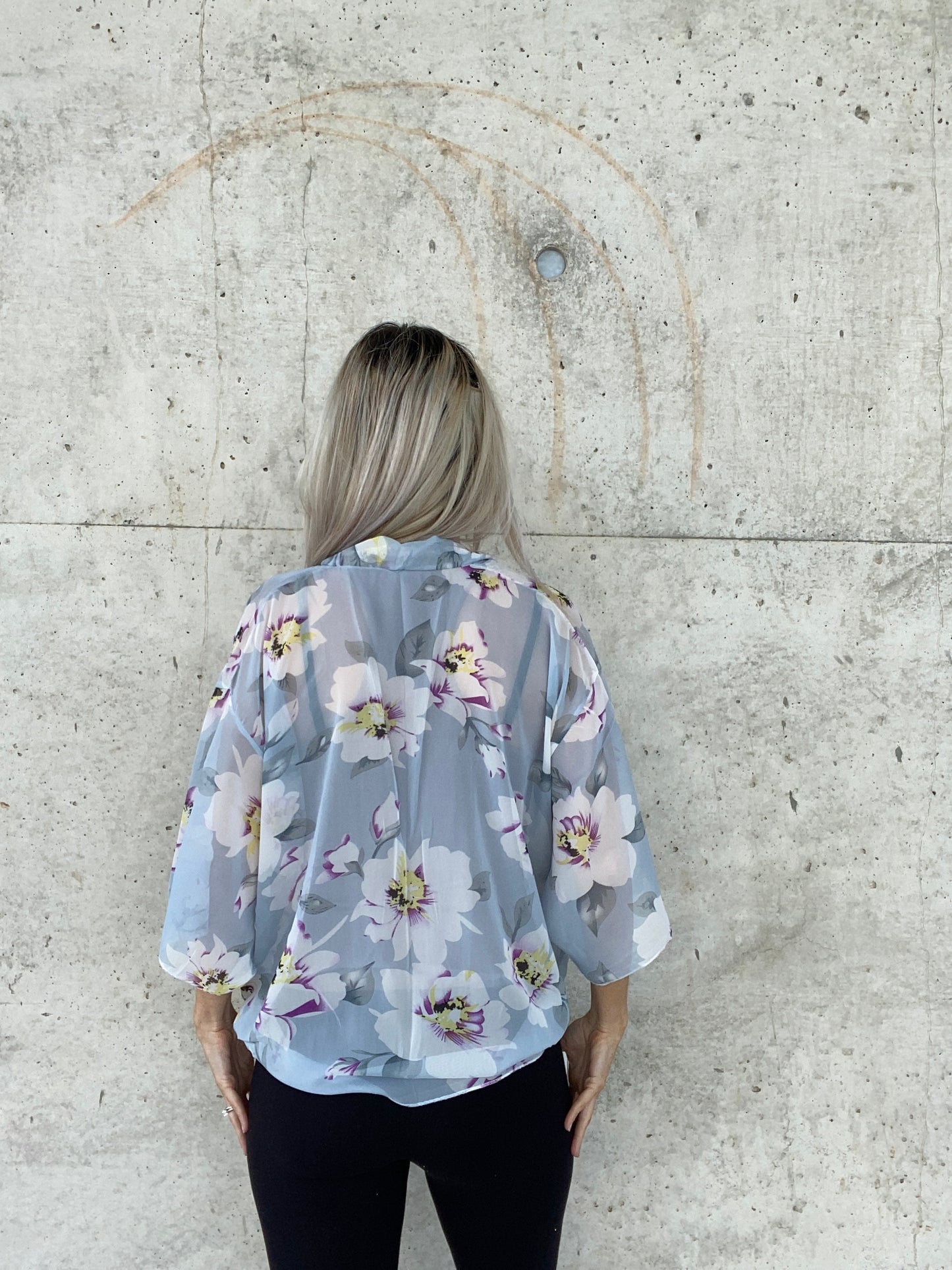 Floral Chiffon Front Tie Kimono Cardigan