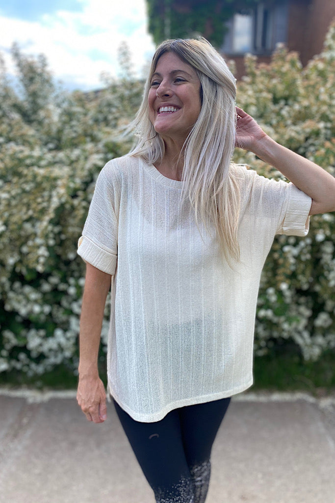 Summer Ivory Ribbed Sweater Top-Sale