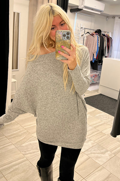 Grey Asymmetric Dolman Sleeve Top