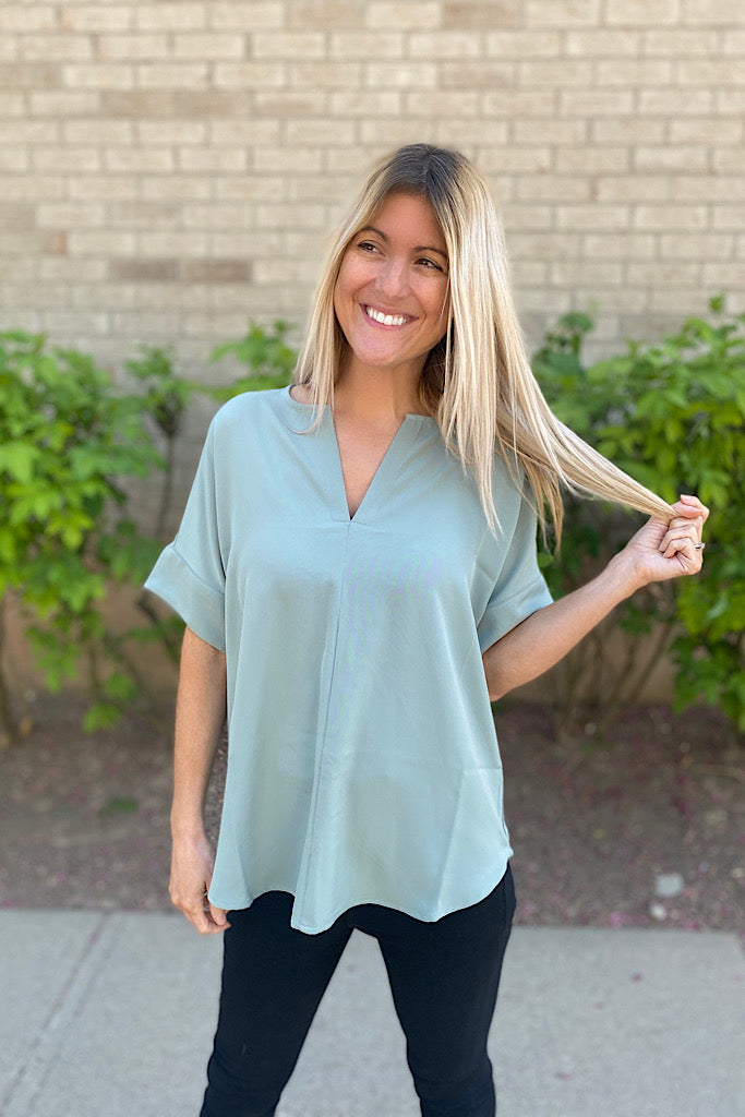 Light Green Short Sleeve Blouse-SALE