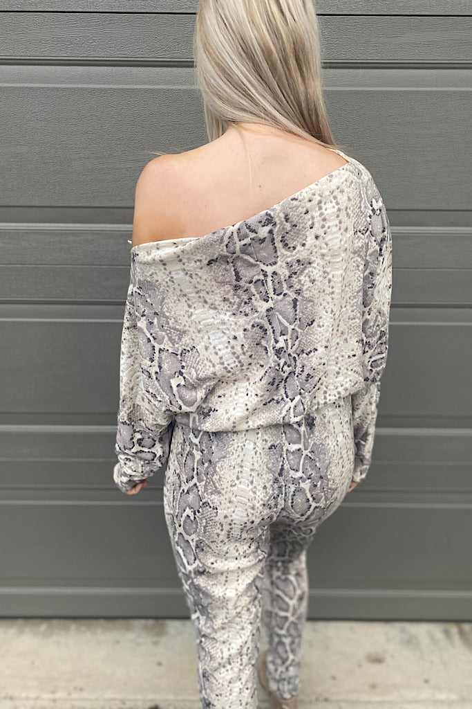 Stunning Off One Shoulder Snakeskin Jumpsuit