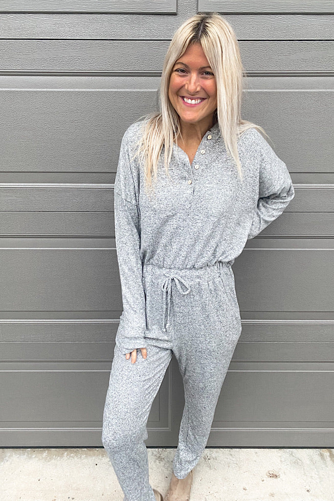 Collared Button Long Sleeves Pocket Jumpsuit