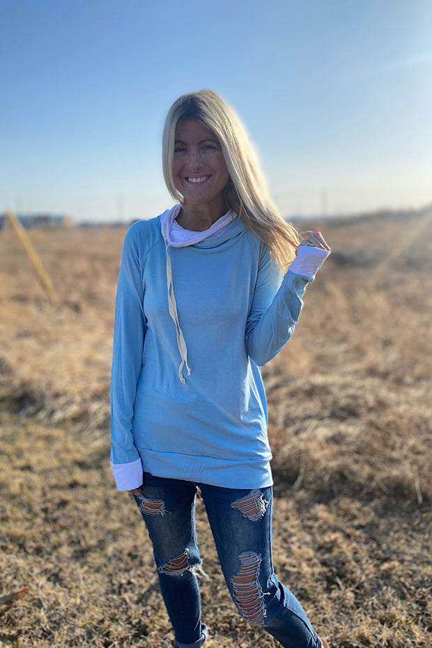 Pretty in Paradise Pullover- Baby Blue Mix