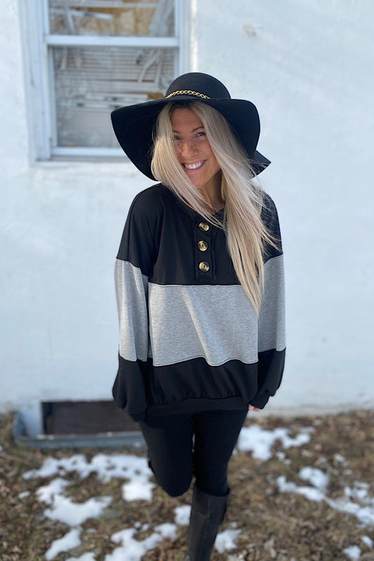 Colour Block Button Sweatshirt