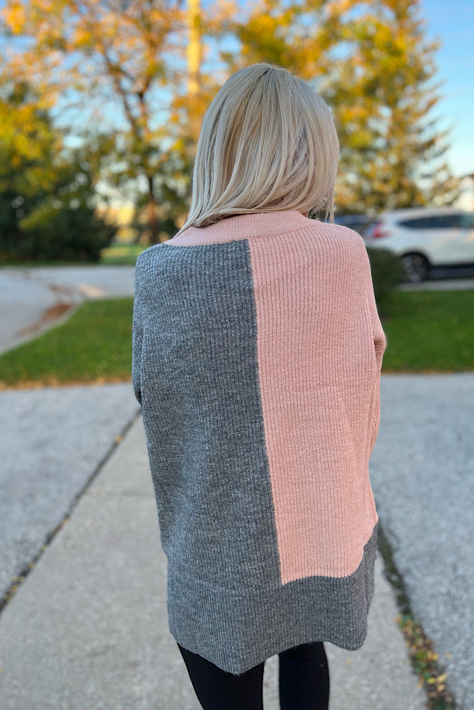 Pink Colour Block Sweater-SALE