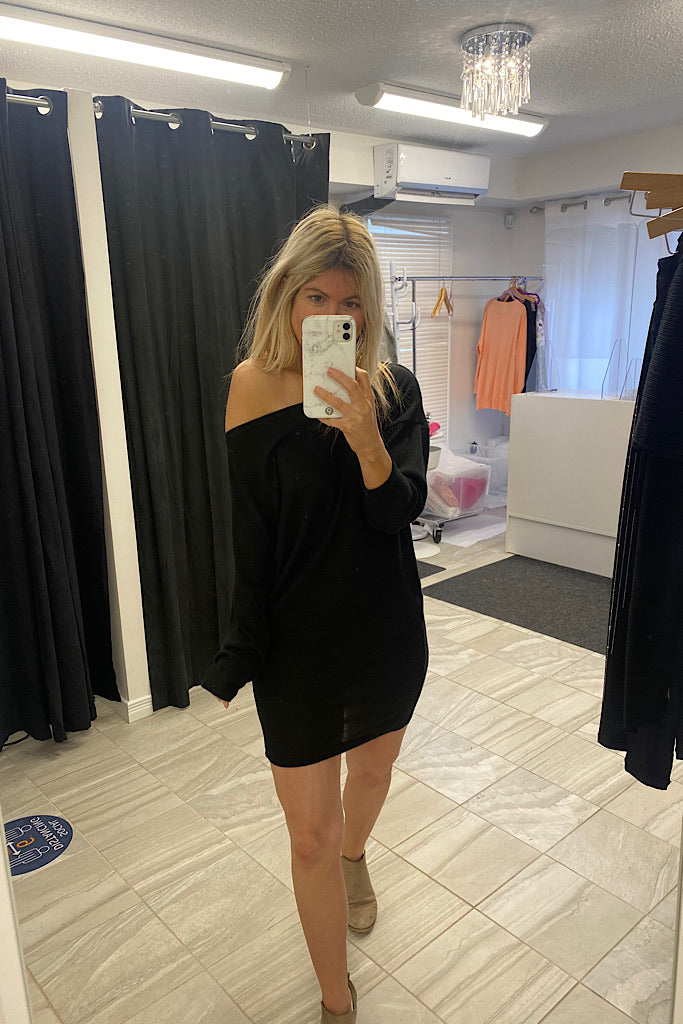 Sophia Black Off One Shoulder Tunic Dress