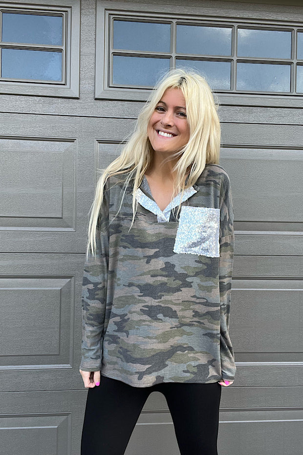 The Sequin Dreams Camo Top-SALE