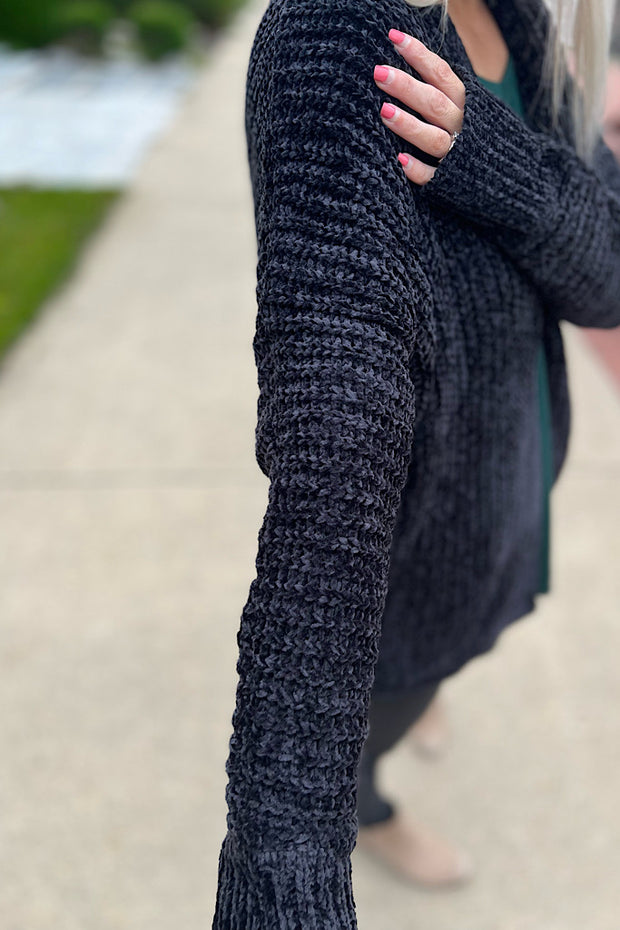 Black Chenille Day Out Cardigan-SALE